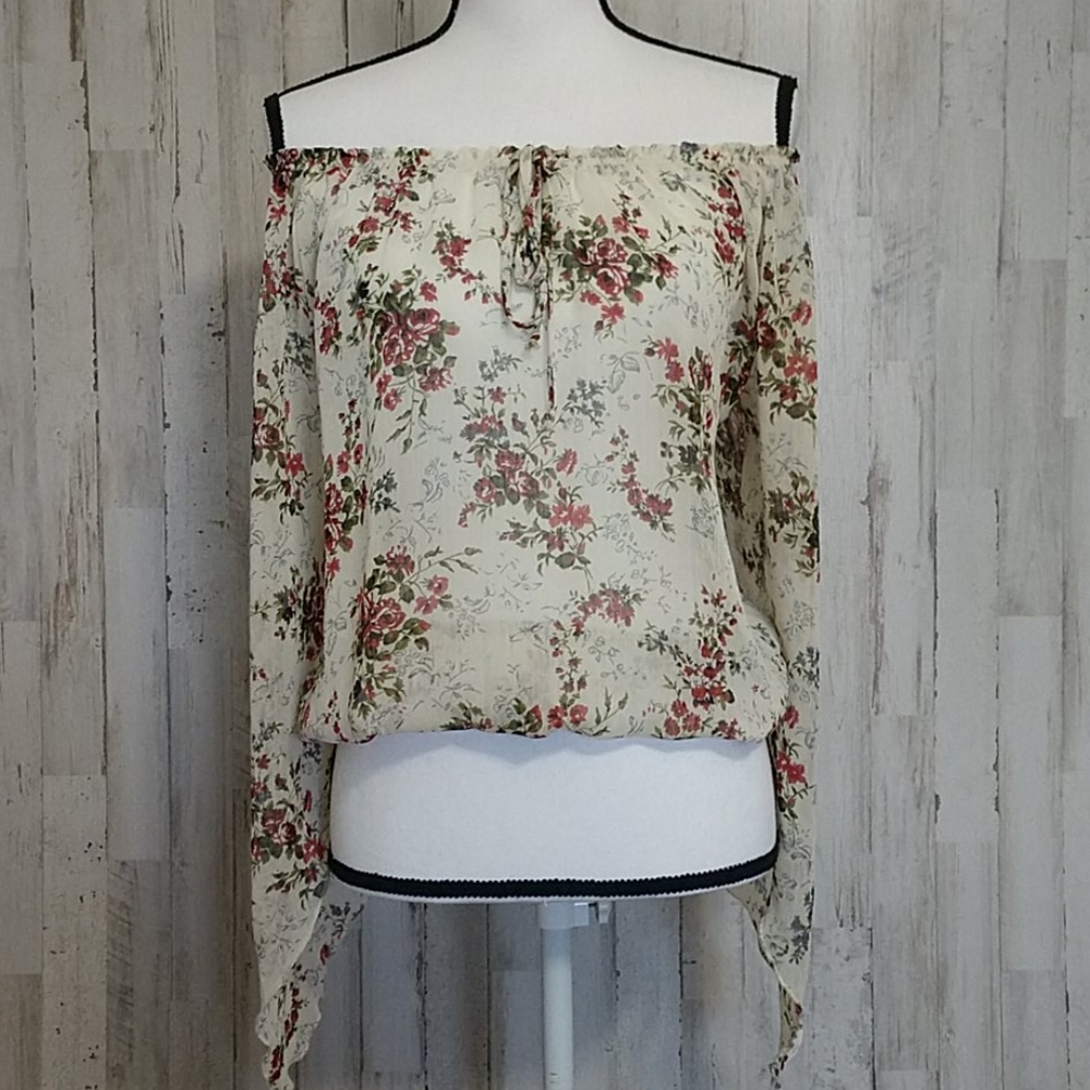 Living Doll Sheer Floral Off the Shoulder Blouse